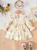 Girls Long Sleeve Ruffle Dress Basic Crewneck Everyday Dress Soft Print Dress For Kids