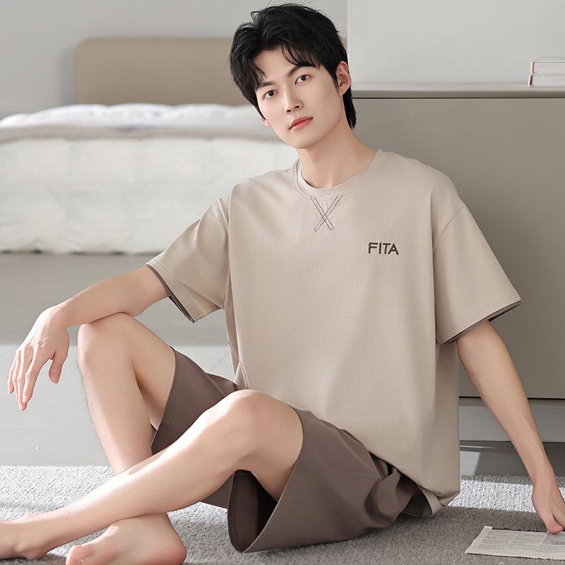 Pajamas Men's Summer Cotton Short Sleeve Shorts 1011 New Summer Thin Outer Wear Men's Large Size Loungewear Set