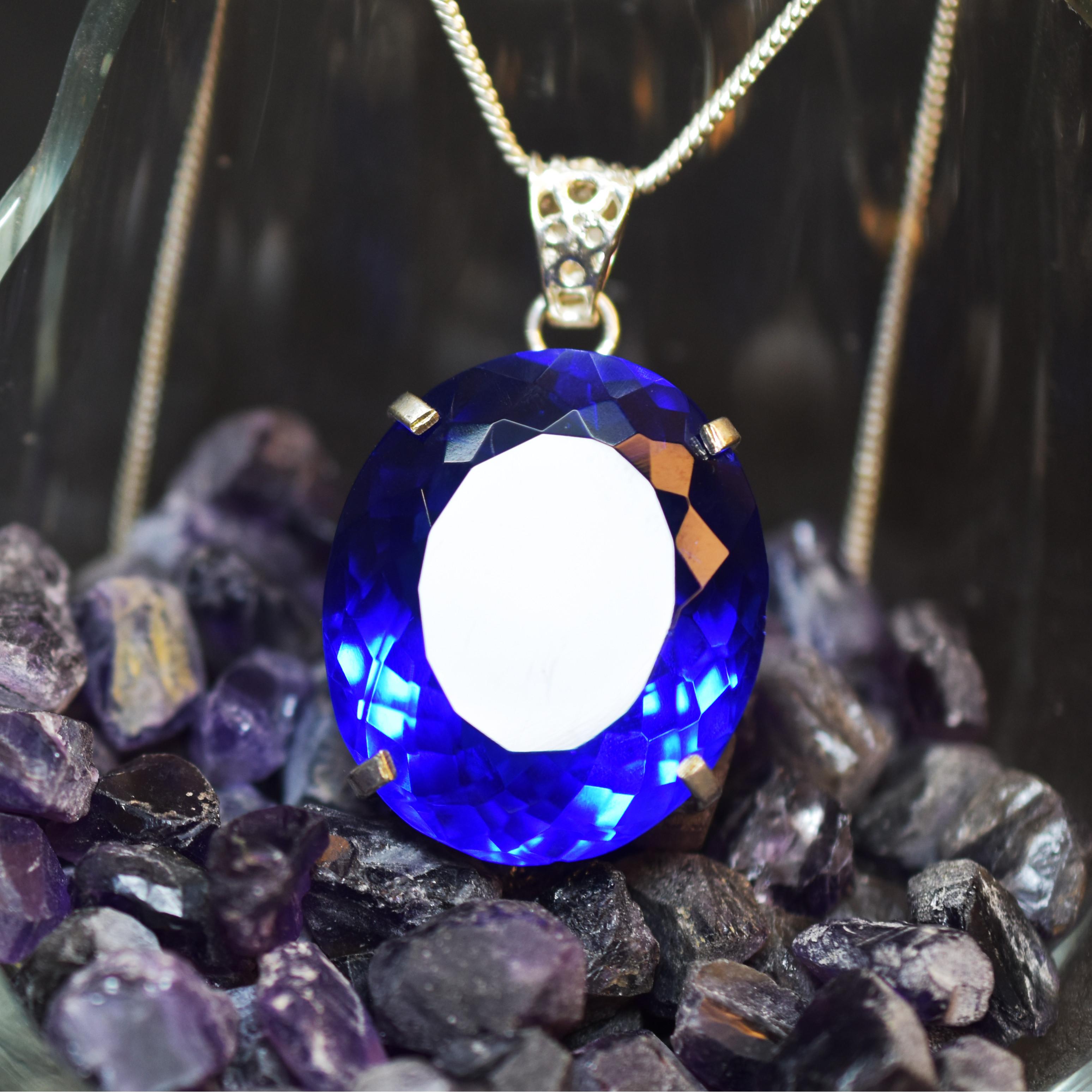 

Amazing Natural Topaz Pendant Oval 925 Sterling Silver 104.65 Ct Gems CERTIFIED my-403-k 32.2 mm approx синій