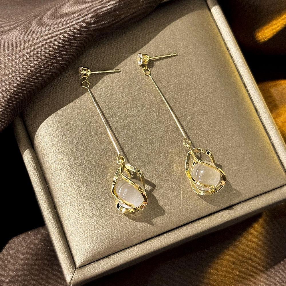 Silbernadel-Diamant-Opal-Ohrringe, modisch, vielseitig, leicht, luxuriös, schlicht und zart, Zirkon-Ohrringe