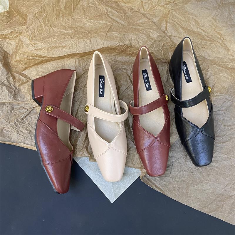 2025 spring new French niche thick heel high heels women's head temperament one-word buckle belt Mary Jane shoes women