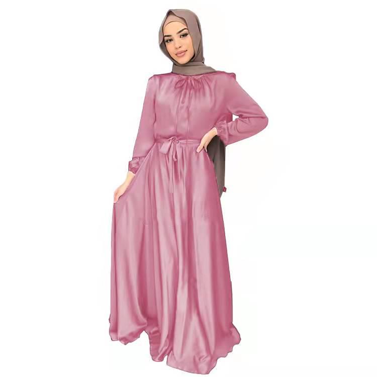 

Элегантное атласное платье с длинной юбкой Yiduoduo с мягкой талией и большим разрезом (Европейский и американский стиль) Medium