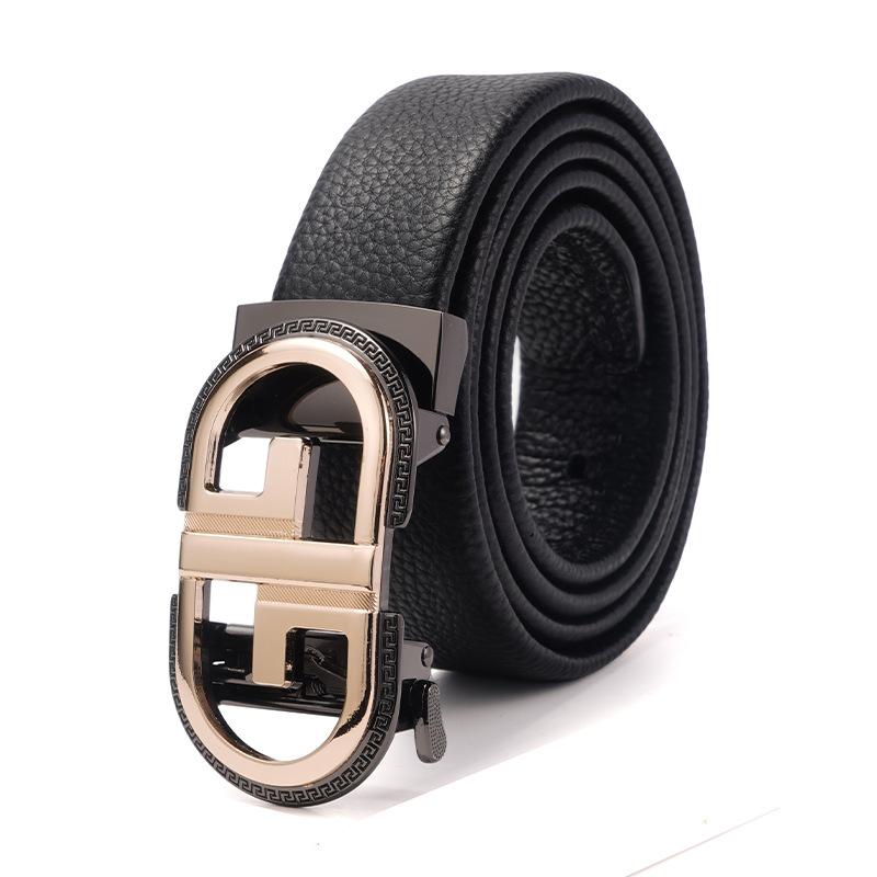 

Новый мужской кожаный ремень для путешествий и бизнеса, ремень из кожи первого слоя, простой, повседневный, универсальный, с автоматической пряжкой, мужской 110cm