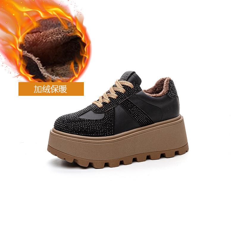 Dexun Shoes Platform Spring Heightening Women's Retro Matte Leather Plus Rhinestones Casual Fashion Sports Board Shoes Women's Shoes