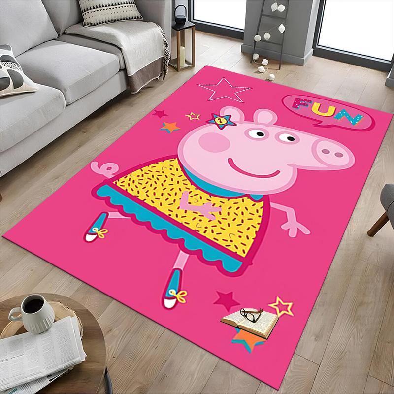 1pc Peppa Pig Fun Stars Carpet for Playroom Bedroom Living Room Sofa Home Decor,kids Game Area Rug Non-slip Floor Mat Y723128