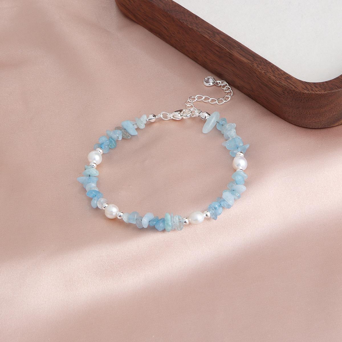 European and American beach vacation wind aquamarine olive green gravel splicing natural freshwater pearl bracelet fresh and sweet