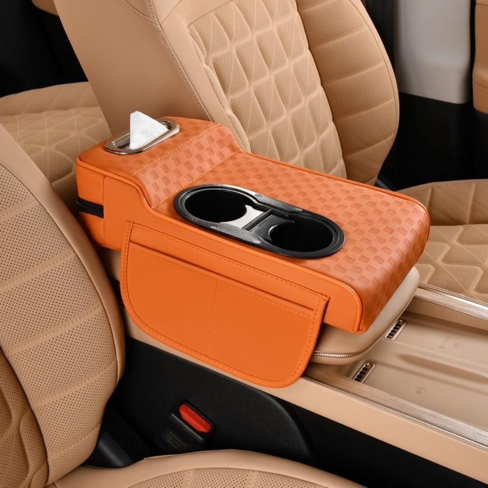 PU Leather Car Center Armrest Box Four-In-One with Cup Holder Tissue Box Car Armrest Pillow Armrest Pad Auto Accessories