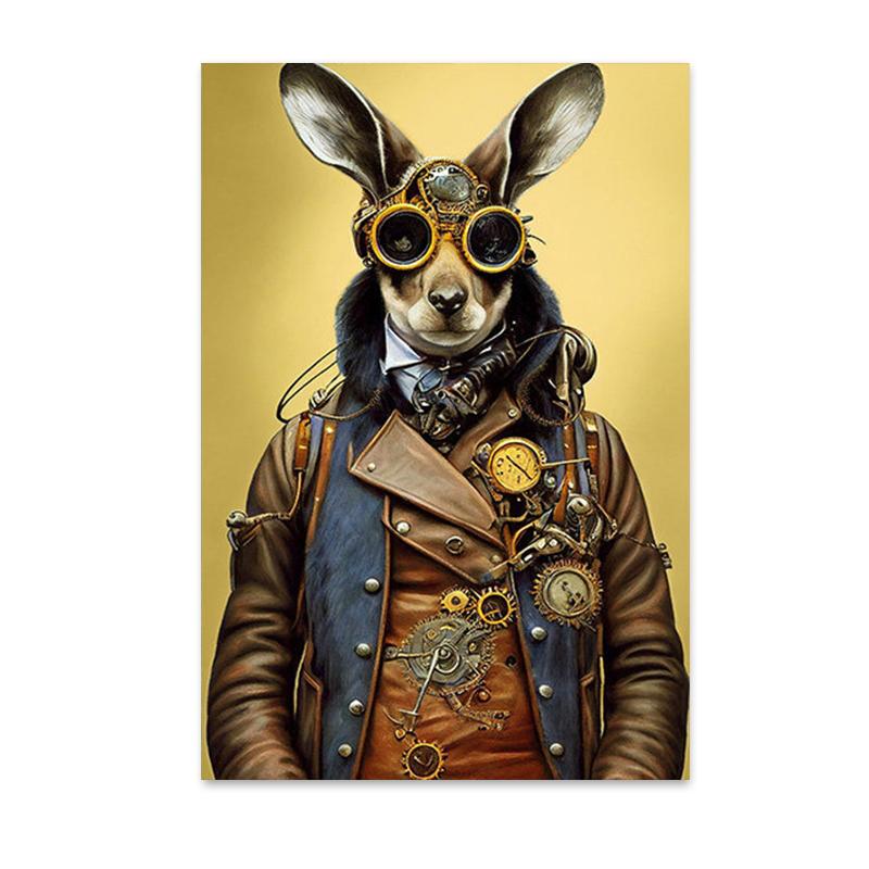 Retro Funny Animal Steampunk Cat Astronaut Rabbit Canvas Painting Posters Prints Wall Art Pictures for Living Room Home Decor