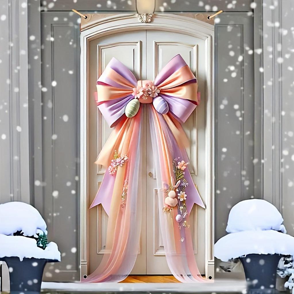 Drapeau de Porte Thème Pâques Avec Motif Lapin de Pâques et Carotte Décoration de Fête Convient Pour l'Entrée du Jardin de Fête