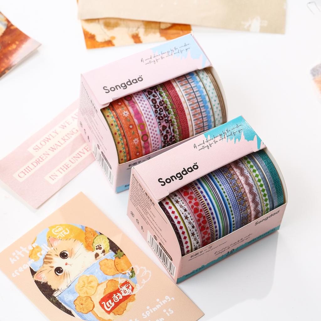 10 Roll Retro Striped Washi Tape Set Masking Tape for Scrapbooking Journal DIY Craft