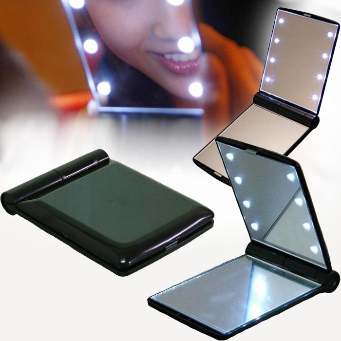Abs Held Fold Led Light Mini Cosmetic Pocket Mirror Fancy Customized Logo Personalized Makeup Hand Mirror