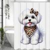 Cute Dog Bow Scarf Shower Curtain, Bathroom Decorative Shower Curtain, Waterproof Shower Curtain with Hooks