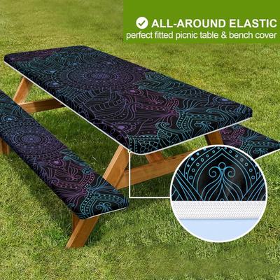 Tablecloth Bench Cover PVC Waterproof Camping Tablecloth Kit With Elastic Edge Picnic Table Cover Decoration for Outdoor Garden