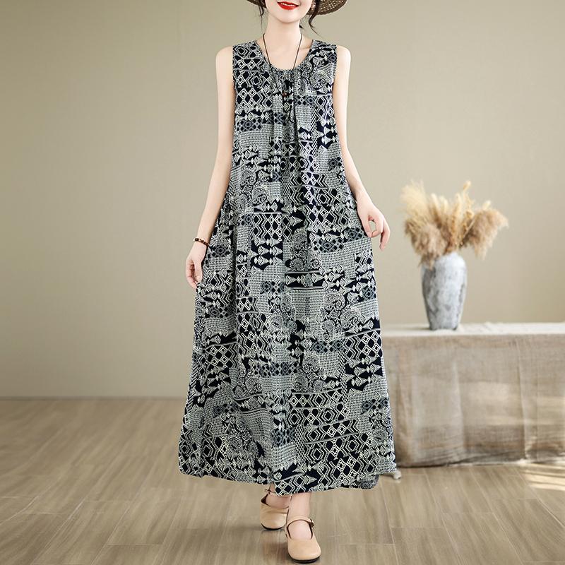 Elegant Women's Summer Dress Loose Sleeveless Plus Size Casual Long Dresses Vintage Clothes