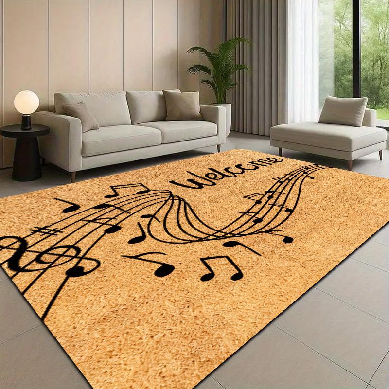 Music Theme Welcome Doormat, Musical Notes Non-Slip Entryway Rug, Durable Washable Floor Mat for Home and Patio