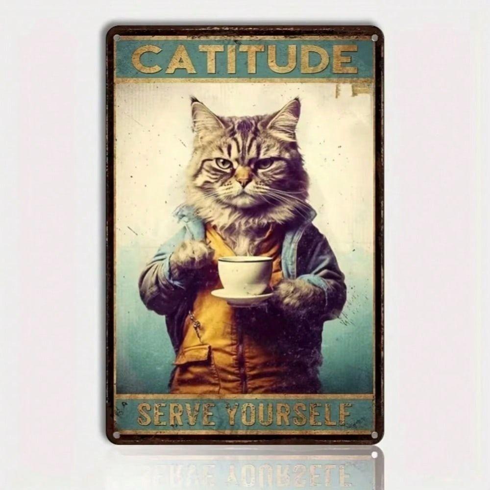 Vintage Metal Poster Cat Coffee Tin Sign Wall Art Decor