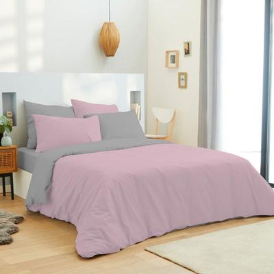 Complete Pack 6 Pieces Pink/Grey Reversible Duvet Cover for Bed 180 X 200 Cm "King Size"