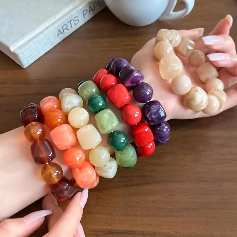 Acrylic Irregular Square Round Beaded Bracelet For Women European And American Simple Bracelet Korean Fashion Hand Accessories
