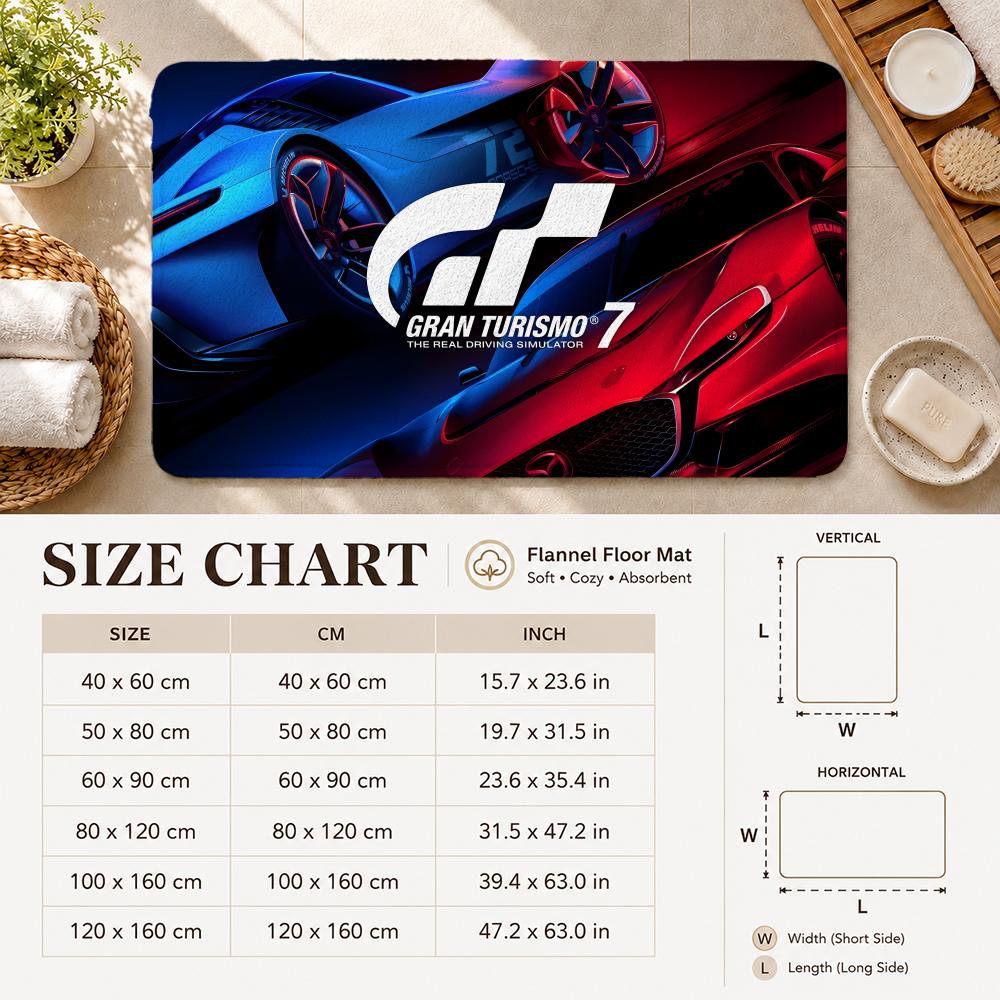 G-Gran-Turismo Floor Mat Flannel Rug Non Slip Absorbent Soft Washable For Entryway Hallway Bathroom Kitchen Decor
