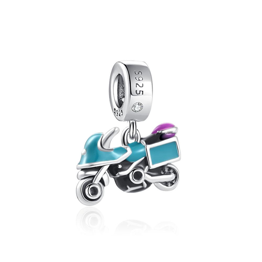 S925 Sterling Silver Pink Black Motorcycle Car Bike Dangle Charm Bead Fit Original  Bracelet Pendant DIY For Women Jewelry