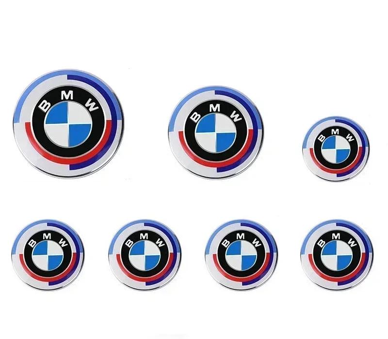 7Pcs front and rear car logos hub center cover steering wheel sticker for bmw E12 E28 E34 E39 E60 E61 F10 F11 F07 G26 E12 E28