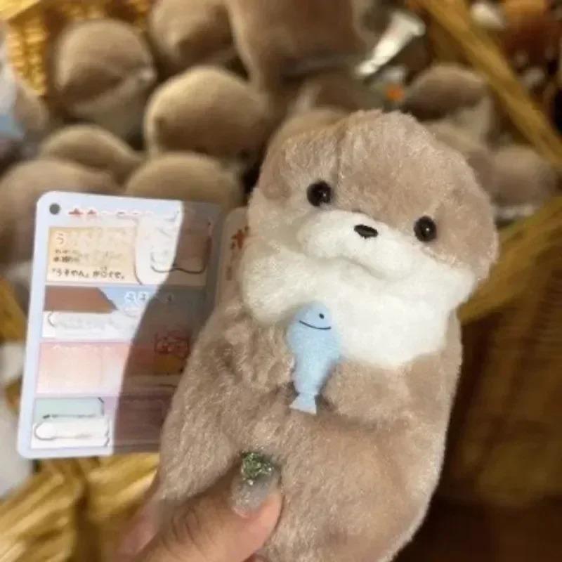 Cute Otters Holding Fish Plush Doll Keyring for School Bag Wallet Keys Lightweight Hanging Props