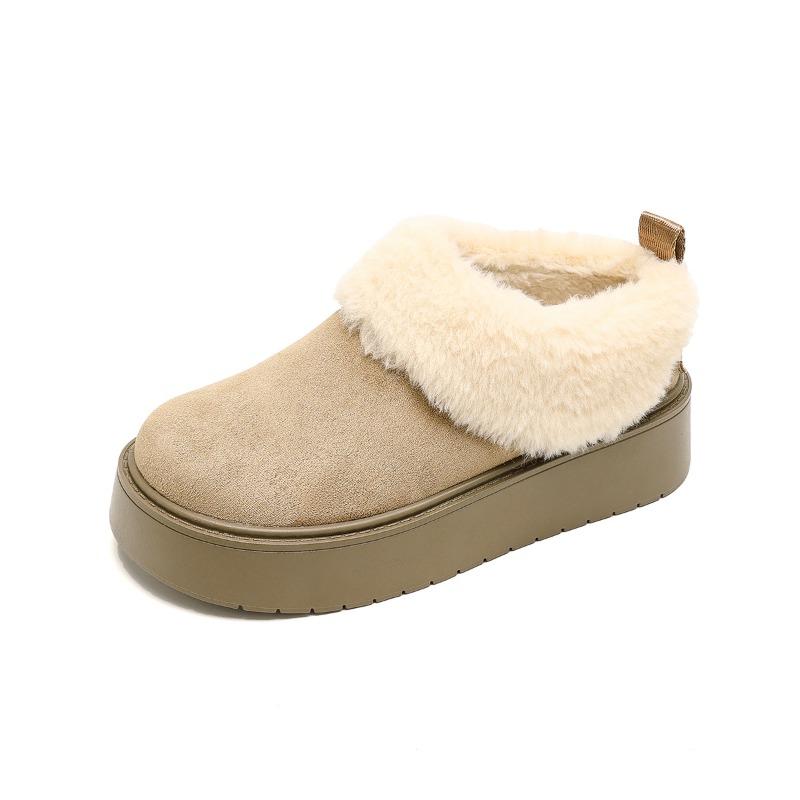 

Зимняя меховая обувь женская сноубутсы теплые плюшевые на плоской подошве нескользящие модный бренд женские ботильоны толстая подошва 3 см большой размер 42 42 бежевый