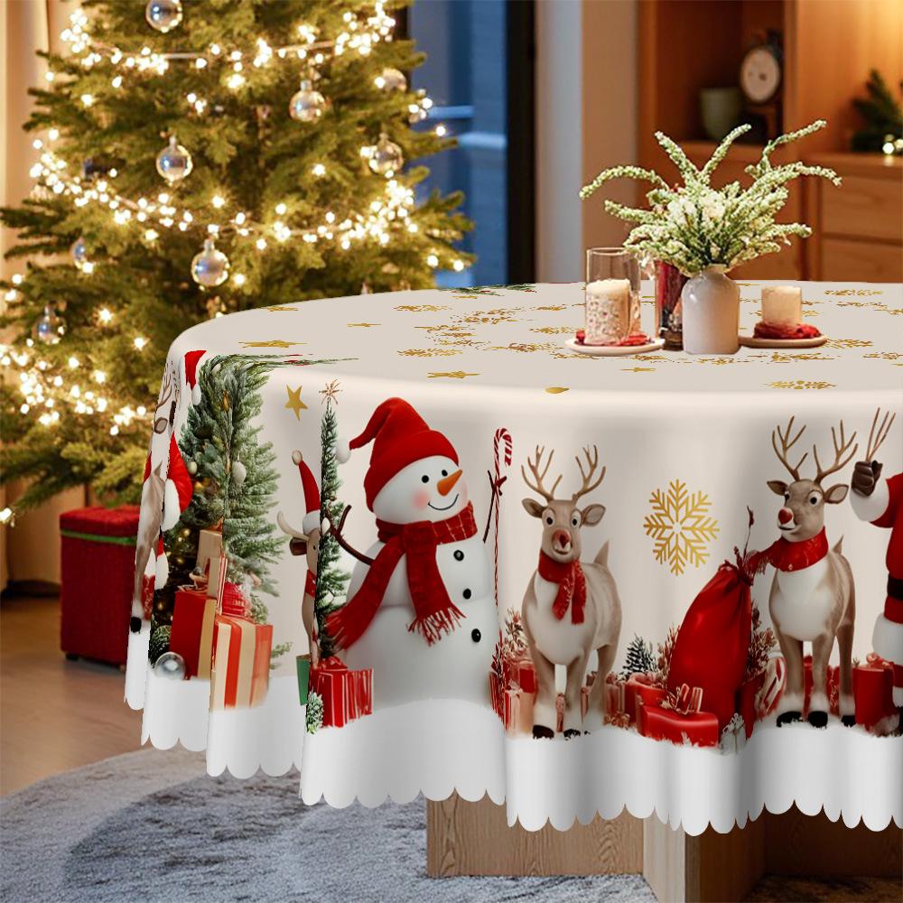 Christmas Table Cloth, Rectangular Tablecloth Santa Reindeer Snowman Tablecloth, Christmas Eve Table Cloth