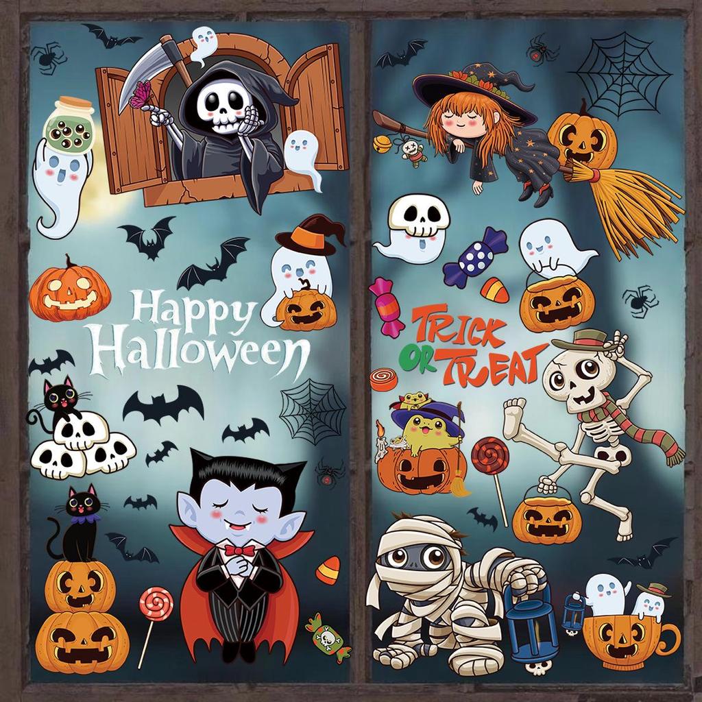 Halloween Witch & Mummy Window Stickers for Family Party & Shop Decoration