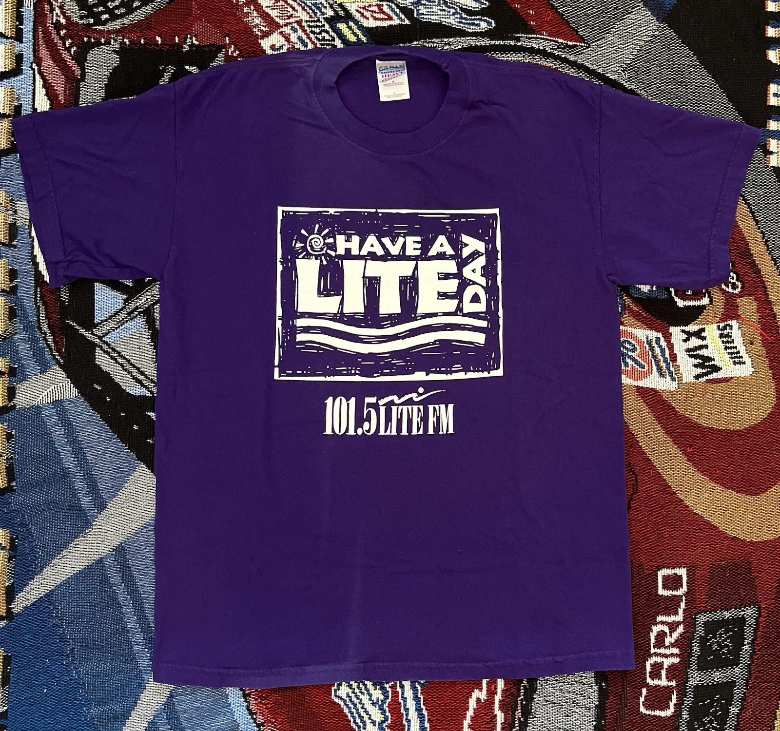 Y2K Lite FM Radio Shirt 101.5 Miami Have A Lite Day Purple Large Gildan M