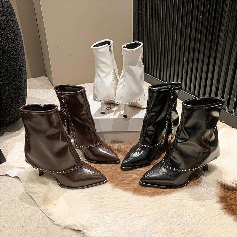 Shoes for Women Side Zipper Women's Boots Winter Pointed Toe Solid Short Barrel Stilettos or Thin Heels Boots