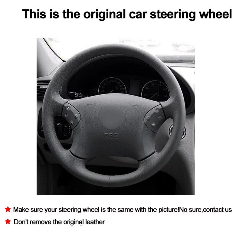 Hand Sewing Car Steering-Wheel Cover Black Beige Gray Wrap For Mercedes Benz W203 C-Class 2001 2002 2003 2004 2005 2006 2007
