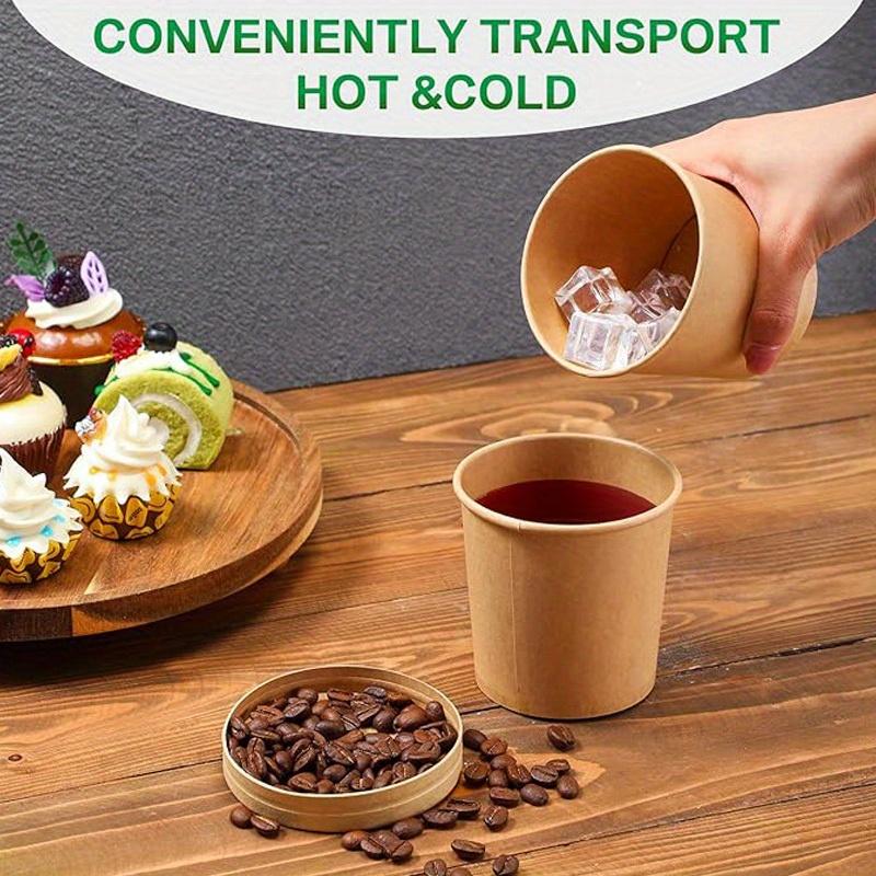 1 Set (50pcs) 16oz Disposable Soup Cups with Vented Lids – Kraft Food Containers for Hot Soup, Ice Cream, Dessert & Yogurt (Brown)