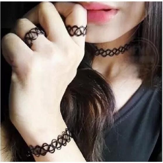 C059 Vintage Schmuck Hohl Tattoo Geflochtene Angelschnur Elastisch Mix-and-Match Halskette Choker Armband Ring