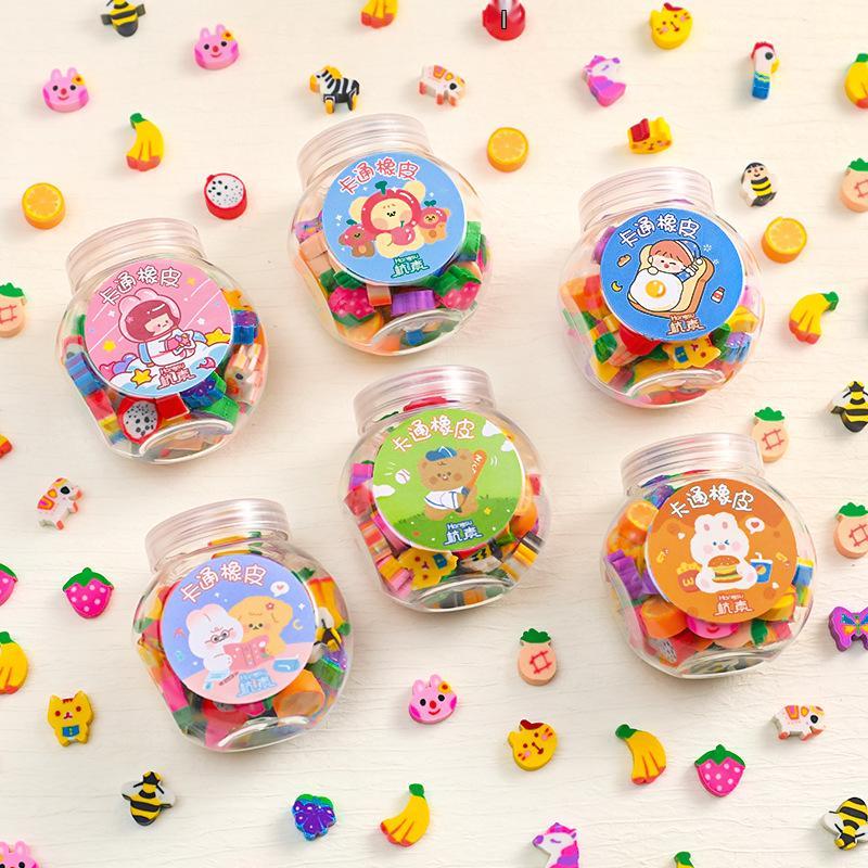 Bottled Mini Eraser Set - Kindergarten Back-to-School Gift, Animal & Fruit Designs, Cute Cartoon Stationery