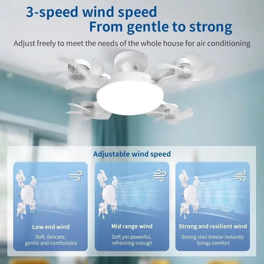Modern E27 Drone Fan Light With Remote Control 3-Speed Wind/Dimmable 3-Color LED/Quiet Ceiling Lamp For Bedroom