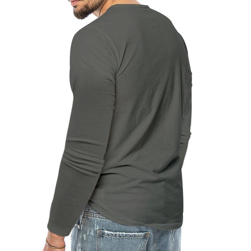 Four Seasons Men's T-shirt Long-sleeved Bottoming Shirt Slim Buttons V-neck Long-sleeved Body Shirt Men's