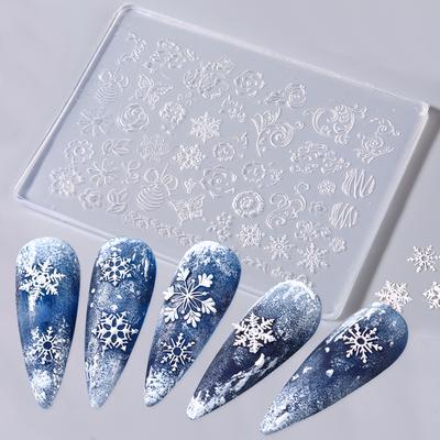 3D-Silikon-Nagelschnitzform Schneeflocken Winterform Stempeldesign Gel Schablonen DIY Maniküre Zubehör Werkzeuge Multi-Designs