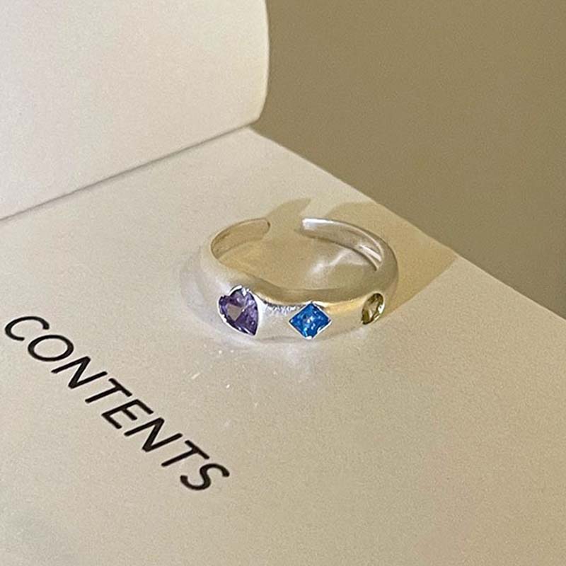 Fashion Colorful Zircon Adjustable Ring for Women Sweet Design Geometric Heart Crystal Finger Y2K Accessories Fine Jewelry Gifts