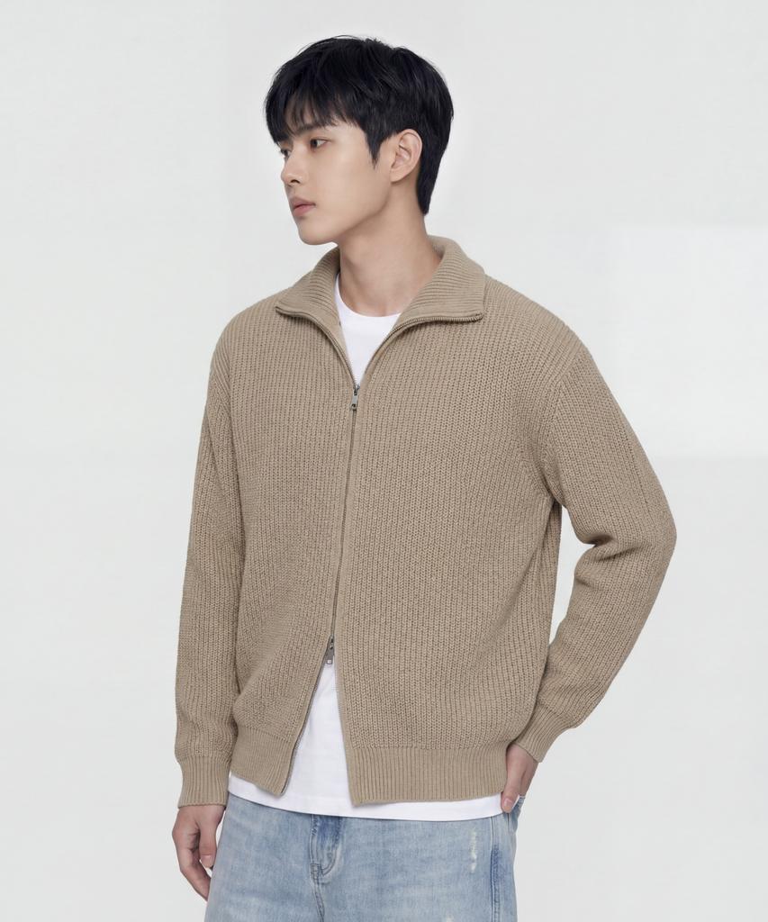 AGOD Refined Two-Way Knit Zip-Up [Beige]