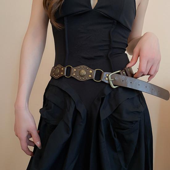 Retro Women Belt Bohemia Style Alloy Imitation Leather Waist Chain Dresses Shirts Tops Waist Belt Clothing Accessory