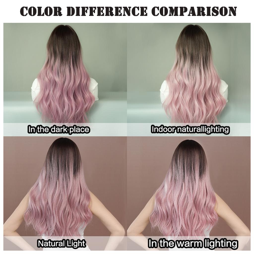 Women's Simulation Wig 60cm Hair Pink and Purple Wig Long Curly Wig Full Headgear Rose Hair Net Headdress Beauty Decoration Wig