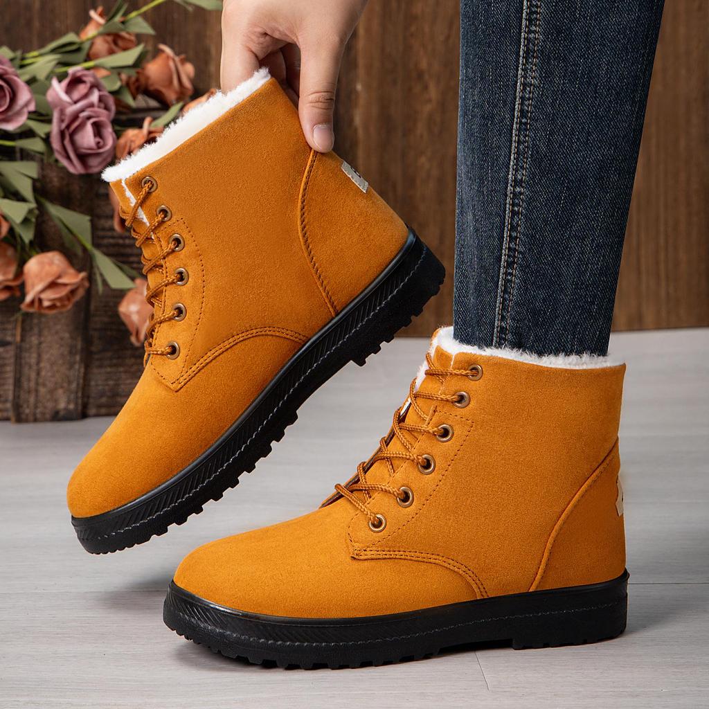 Fashion Winter Suede Ankle Boots for Women Lace-up Short Brown Women Boots Fur Warm Cotton Shoes Woman Casual Platform Snow Boots Ladies