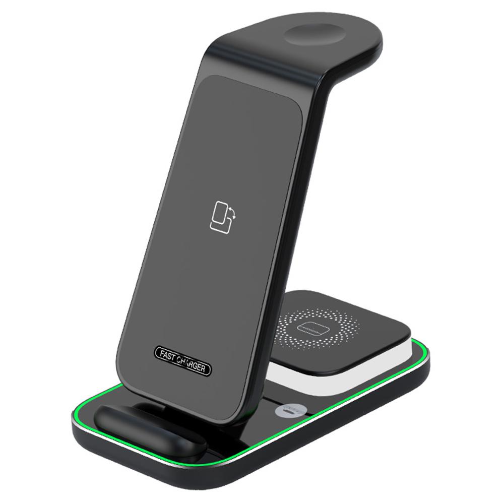 YF-A6 3 în 1 15W Încărcător Wireless cu Bobină Dublă cu Lumină de Noapte pentru iPhone/Apple Watch/Suport de Încărcare AirPods