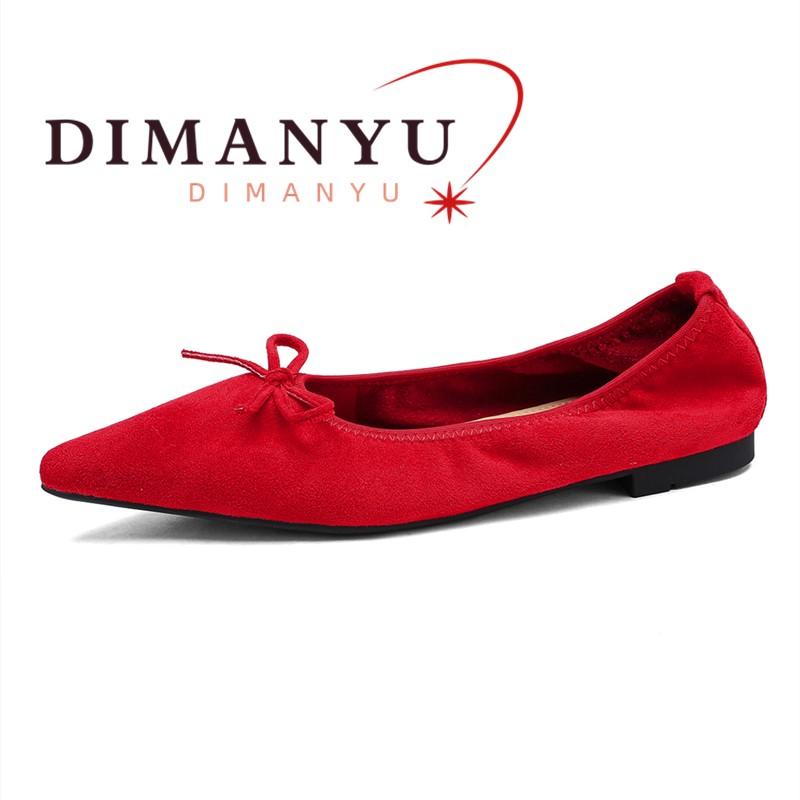 Women Flat Shoes, Large Sizes Autumn New Office Walking Women Bow Decoration Shallow Pointed Toe Slip-On Ballet Women