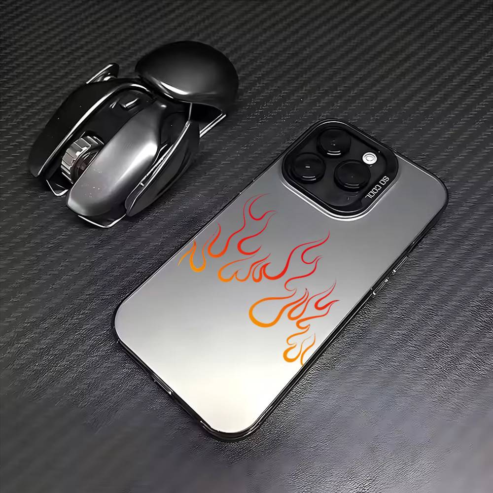 COOL Fashion Flames Phone Case For iPhone17,16,15,14,13,12,11 Plus,Pro Max Colored Silver Plated Inside Cover