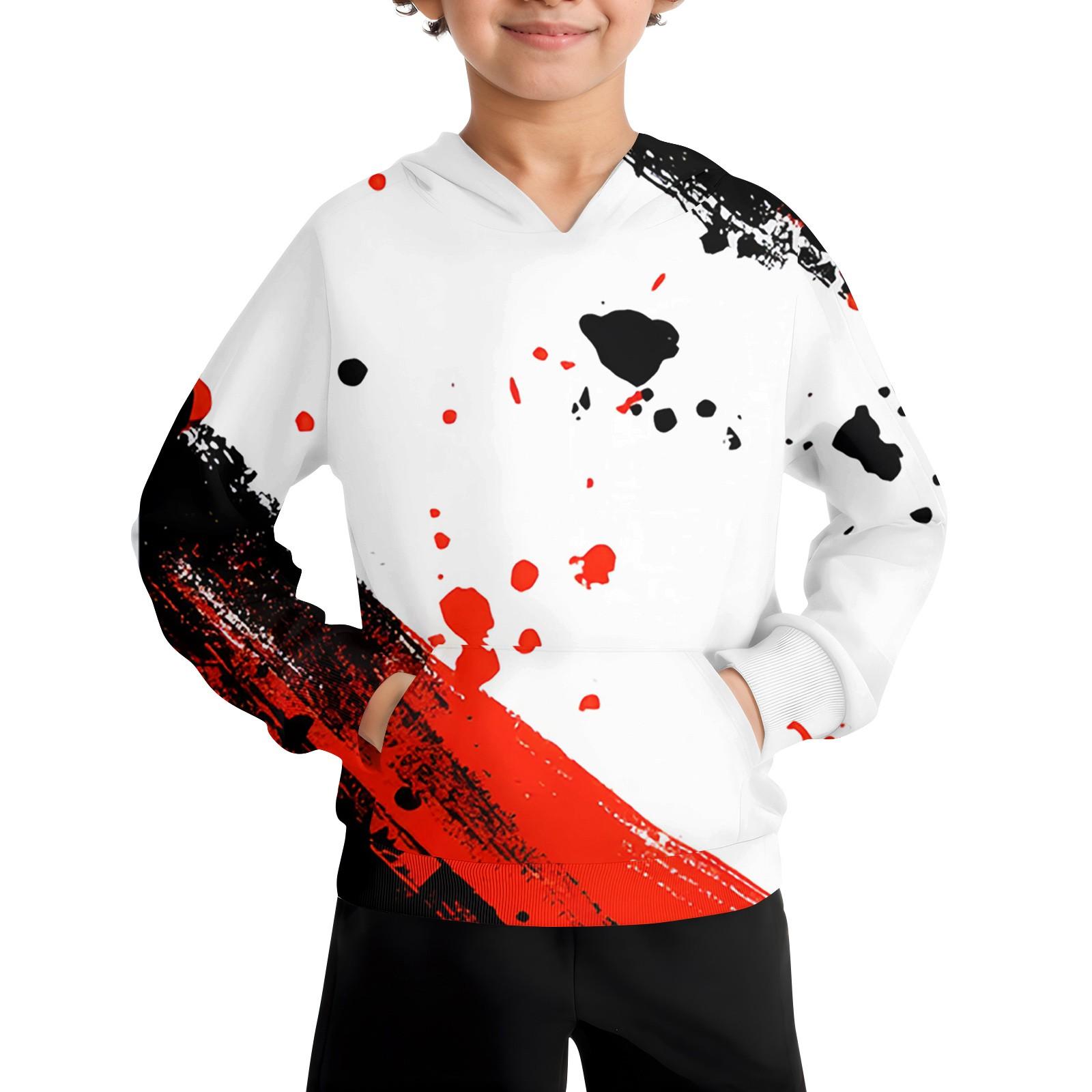 

Повседневная модная толстовка с длинным рукавом и капюшоном с карманом для мальчиков 90 белый