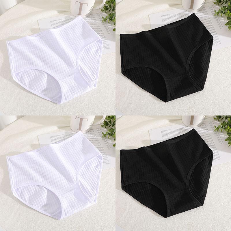 4Pcs/Set Mid Waist Cotton Panties for Women Sexy Lingerie Plus Size Strips Briefs Female Comfort Intimates Underpants