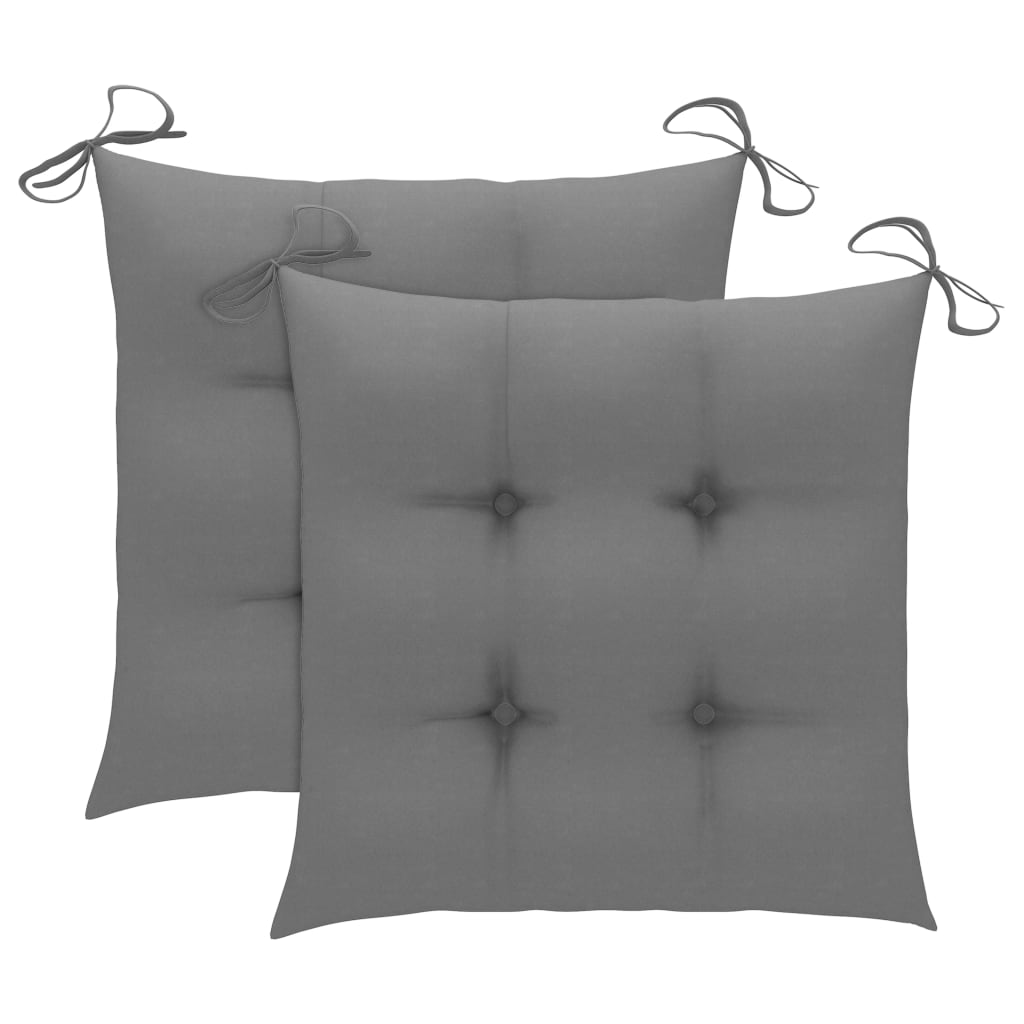 vidaXL Klappstühle mit grauen Kissen, 2 Stück, Massivholz Teakholz