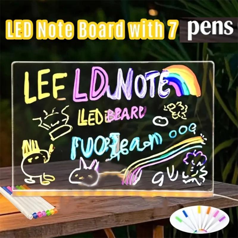 Kid Drawing Toy Led Note Board Diy Acrylic Board With Colour Pens Led Drawing Board Luminous Blackboard Wordpad With Night Light